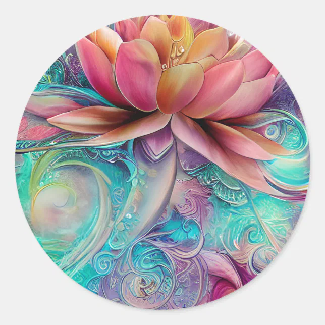 Beautiful Ethereal Whimsical Lotus Flower Classic Round Sticker | Zazzle