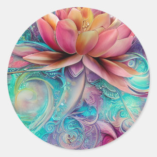 Beautiful Ethereal Whimsical Lotus Flower Classic Round Sticker