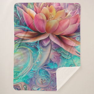 Beautiful Ethereal Whimsical Lotus Flower Sherpa Blanket