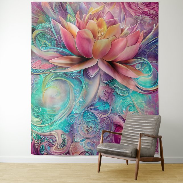 Beautiful Ethereal Whimsical Lotus Flower Tapestry (In Situ)