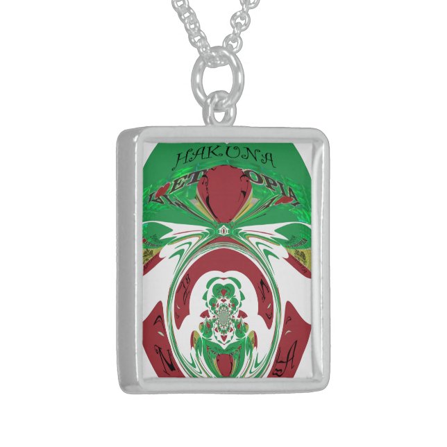 Beautiful Ethiopia Lovely Hakuna Matata I love Hea Sterling Silver Necklace (Front Left)