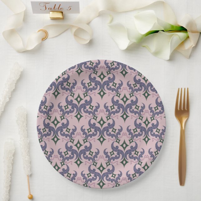 Beautiful ethnic Damascus pattern pointillism  Paper Plates (Wedding)