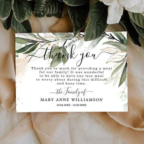 Beautiful Eucalyptus Funeral Food Thank You Card