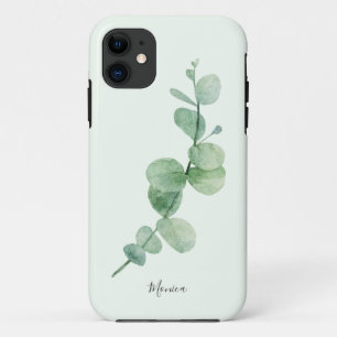 Beautiful eucalyptus minimal greenery, custom name iPhone 11 case