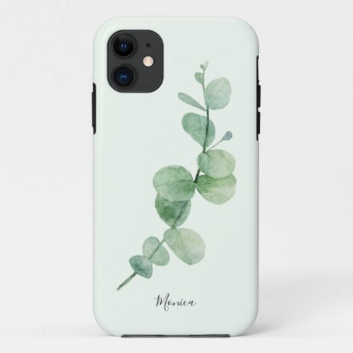 Beautiful eucalyptus minimal greenery custom name iPhone 11 case
