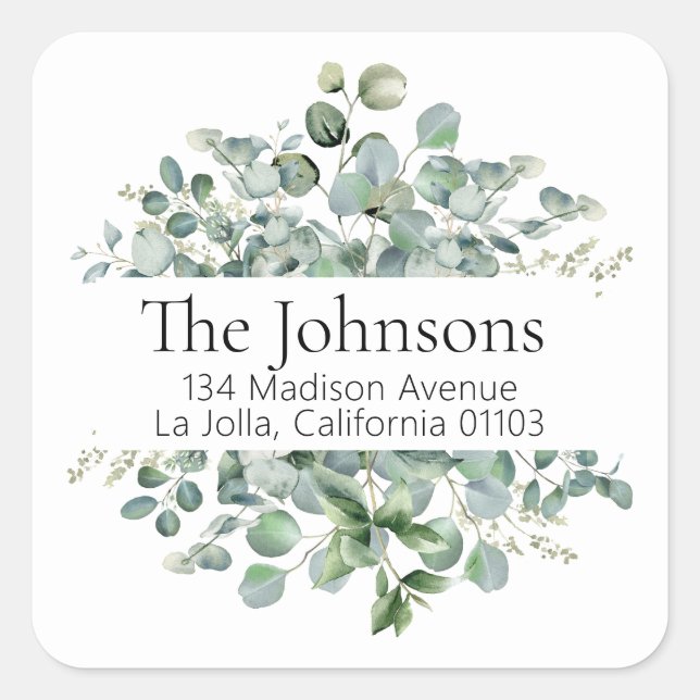 Beautiful Eucalyptus Square Return Address Label (Front)
