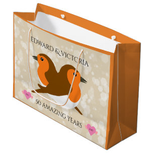 Beautiful European Robins: Any Year Anniversary Large Gift Bag