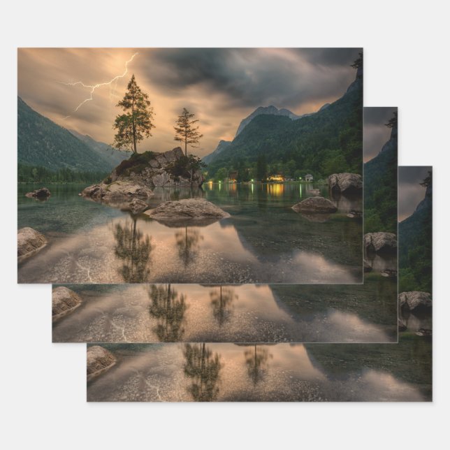 Beautiful Evening Mountain Lake Photograph Wrapping Paper Sheets (Set)