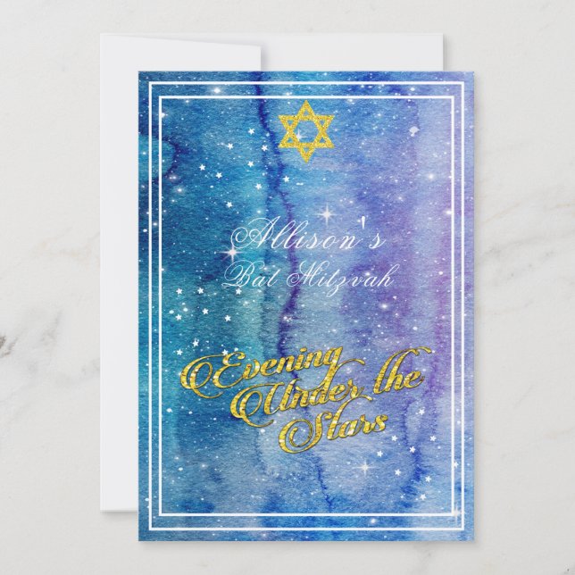 Beautiful Evening Under the Star Gold Bat Mitzvah, Invitation (Front)
