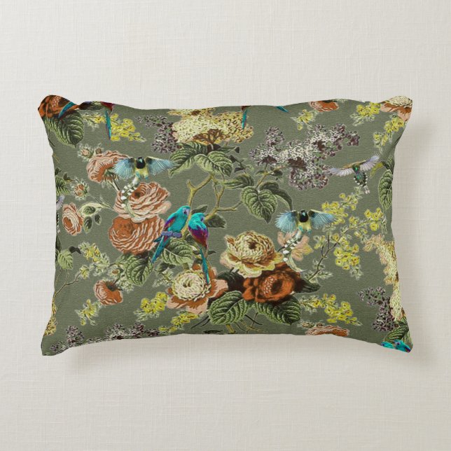 Beautiful exotic bird, Swamp Green background     Accent Pillow (Front)