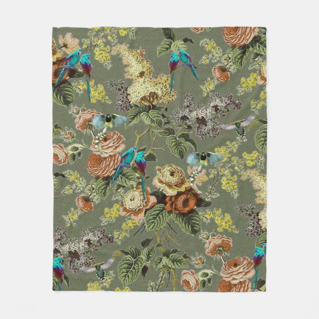 Beautiful exotic bird, Swamp Green background     Fleece Blanket (Front)