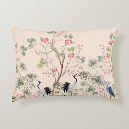 Beautiful exotic chinoiserie wallpaper Hand drawn Accent Pillow