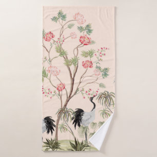 Beautiful exotic chinoiserie wallpaper. Hand drawn Bath Towel
