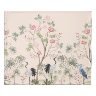 Beautiful exotic chinoiserie wallpaper. Hand drawn Duvet Cover