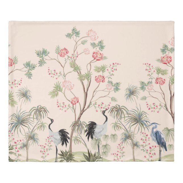 Beautiful exotic chinoiserie wallpaper. Hand drawn Duvet Cover (Front)