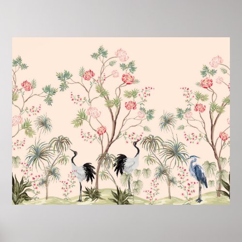 Beautiful exotic chinoiserie wallpaper Hand drawn Poster