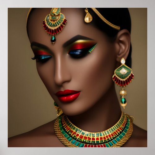 Beautiful Exotic Egyptian gold green jewels woman  Poster