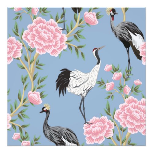Beautiful exotic floral and bird chinoiserie photo print