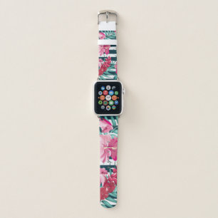 Beautiful Exotic Summer Flowers striped Apple Watch Band