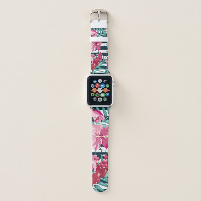 Beautiful Exotic Summer Flowers striped Apple Watch Band (Front)