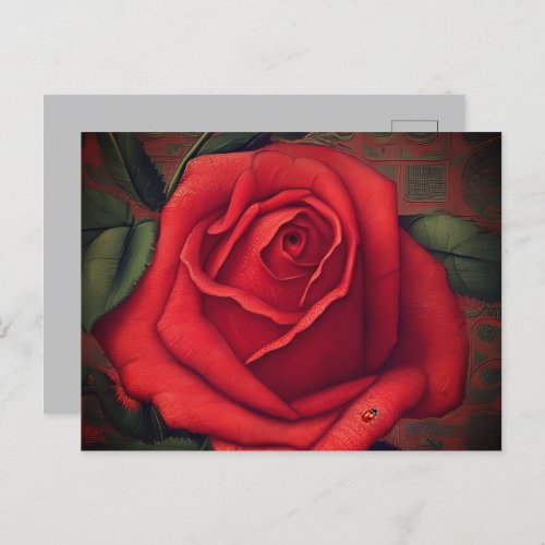 Beautiful Exquisite Red Rose With Ladybug Postcard