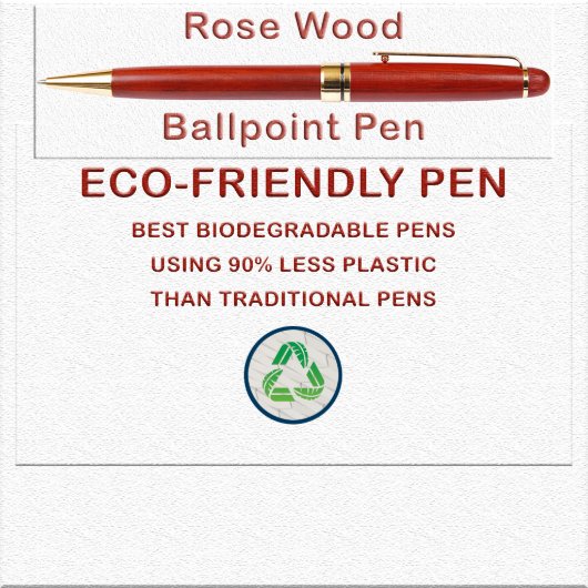 Beautiful Eye-Catching Rose Wood Ballpoint Pen (Front Right)