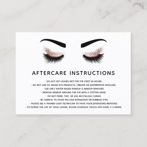 Beautiful  Eye Rose Gold glitter lashes Aftercare Referral Card