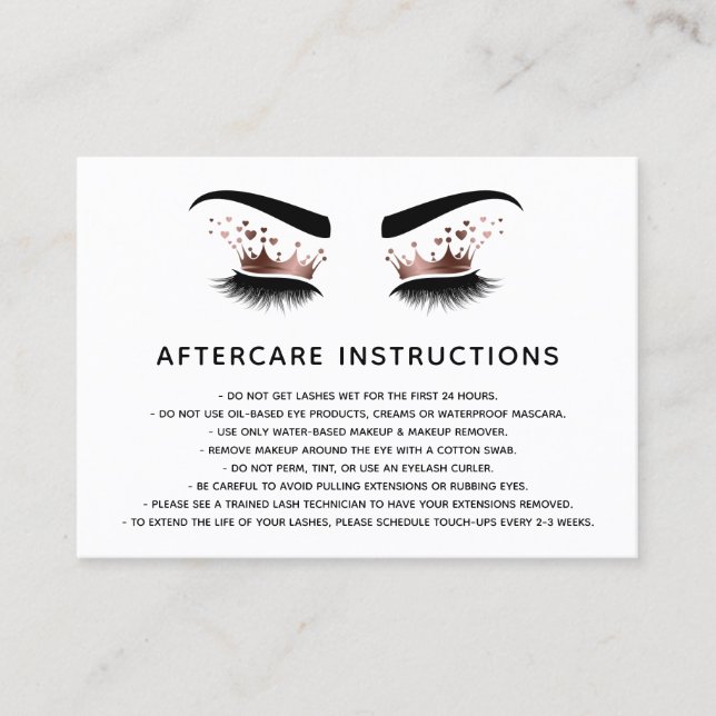 Beautiful  Eye with Gold Crown long lash Aftercare Referral Card (Front)