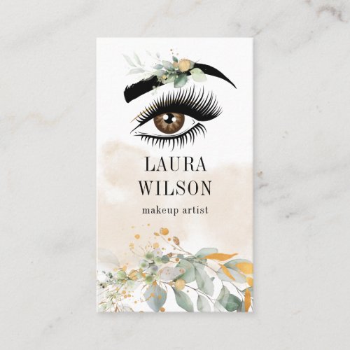 Beautiful Eye with Greenery Watercolor Flowers Business Card