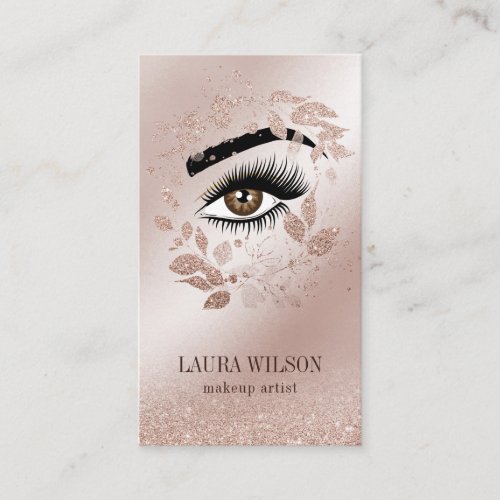 Beautiful Eye with Rose Gold Watercolor Flowers Business Card