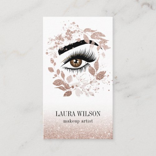 Beautiful Eye with Rose Gold Watercolor Flowers Business Card