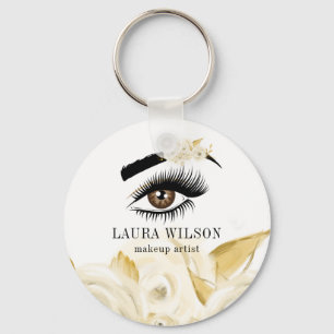 Beautiful Eye With Watercolor White Flowers Keychain