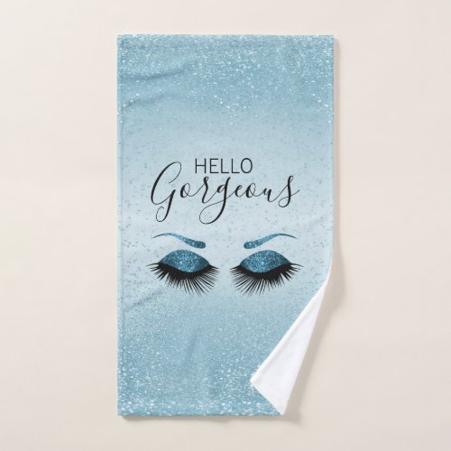 Beautiful Eyelash Blue Glitter  Bath Towel Set