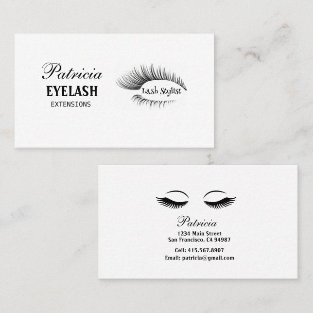 Beautiful Eyelash Extensions Technician Lashes  Business Card (Front/Back)