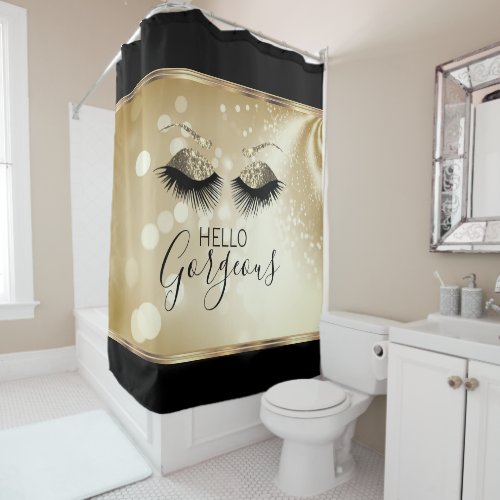 Beautiful Eyelashes _ Gold _ Hello Gorgeous  Shower Curtain