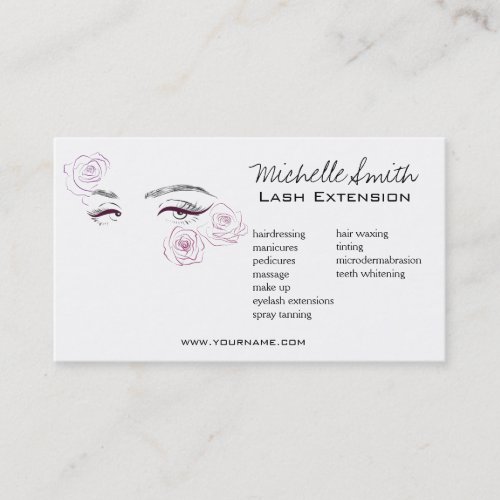 Beautiful eyes Long lashes Roses Lash Extension Business Card