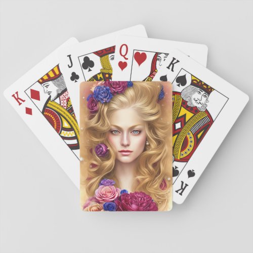 Beautiful Eyes with Cream Roses Playing Cards