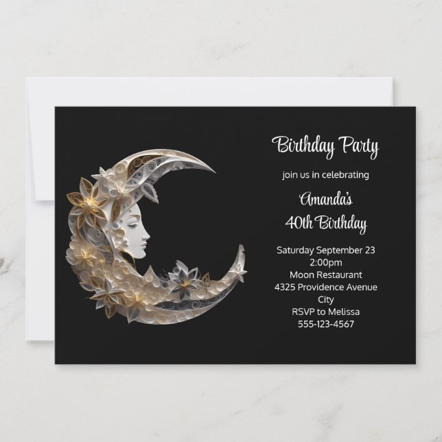 Beautiful Face in the Moon Birthday Invitation (Front)