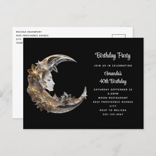 Beautiful Face in the Moon Birthday Invitation Postcard