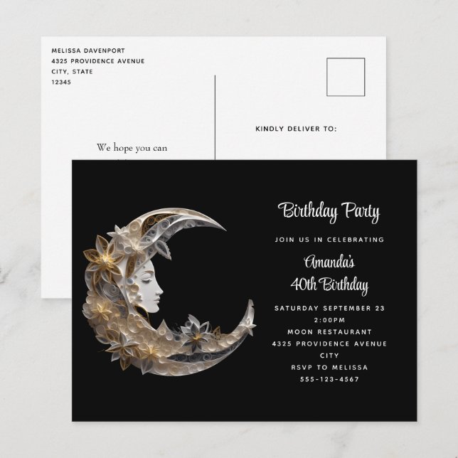 Beautiful Face in the Moon Birthday Invitation Postcard (Front/Back)