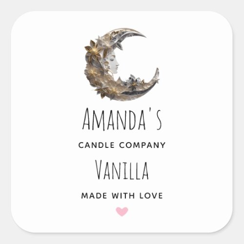 Beautiful Face in the Moon Candle Business Square Sticker