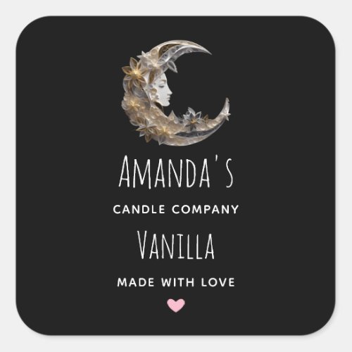 Beautiful Face in the Moon Candle Business Square Sticker