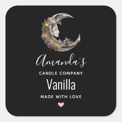 Beautiful Face in the Moon Candle Business Square Sticker