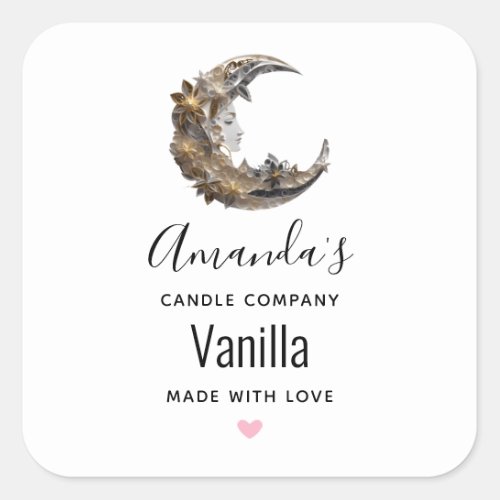 Beautiful Face in the Moon Candle Business Square Sticker