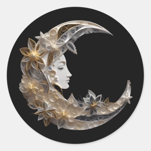 Beautiful Face in the Moon Classic Round Sticker