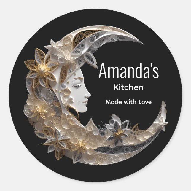 Beautiful Face in the Moon Kitchen Classic Round Sticker (Front)