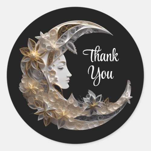 Beautiful Face in the Moon Thank You Classic Round Sticker