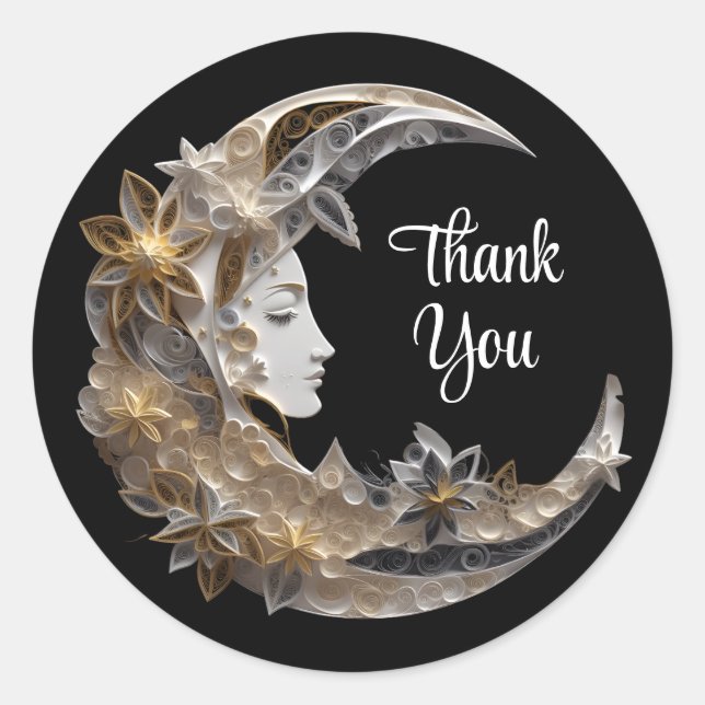 Beautiful Face in the Moon Thank You Classic Round Sticker (Front)