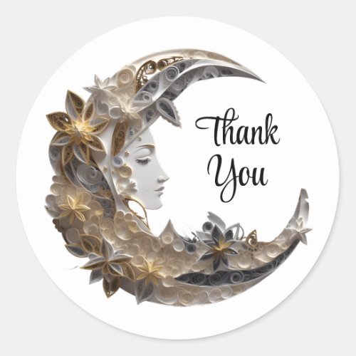 Beautiful Face in the Moon Thank You Classic Round Sticker
