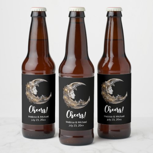 Beautiful Face in the Moon Wedding Beer Bottle Label
